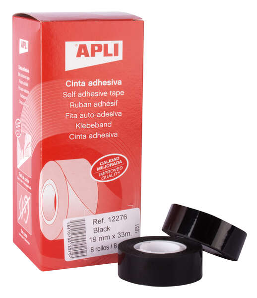 Apli Cinta Adhesiva Negra 19mm x 33m - Resistente al Agua y a la Intemperie - Facil de Cortar con las Manos - Ideal para Uso en