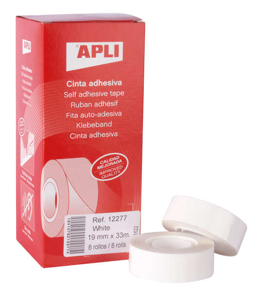 Apli Cinta Adhesiva Blanca 19mm x 33m - Resistente al Desgarro - Facil de Cortar - Adhesion Fuerte Blanco