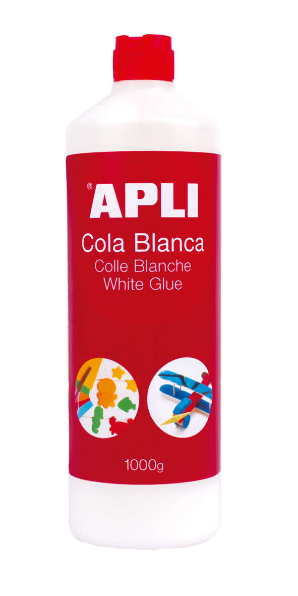 Apli Bote de Cola Blanca con Aplicador 1kg - Secado Rapido - Resistente al Agua - Libre de Solventes - No Toxica