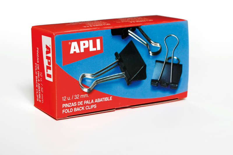 Apli Pack de 12 Pinzas Abatibles 15x32mm - Clips de Acero Templado en Negro - Asas en Acabado Niquel - Sujecion Optima hasta 120