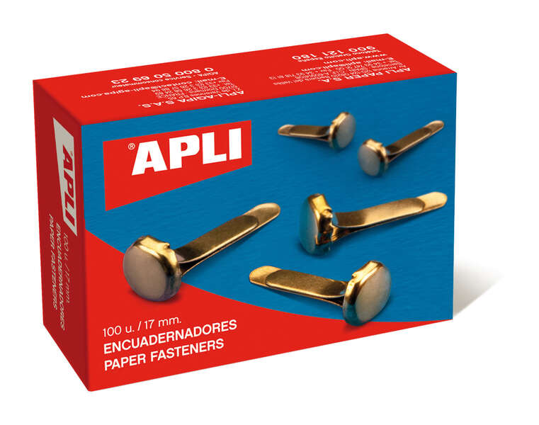 Apli Caja de 100 Encuadernadores Metalicos Dorados 17mm - Sin Arandela - Aptos para Todo Tipo de Documentos - Ideales para Encuadernar y Manualidades