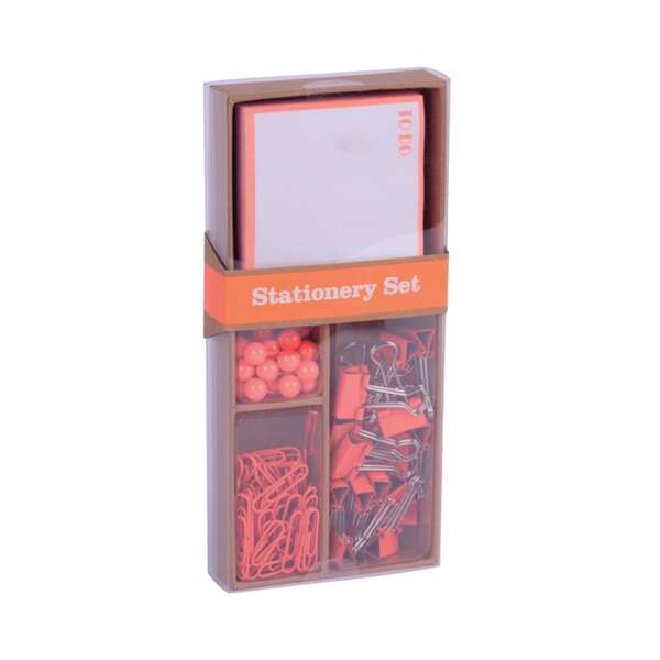 Apli Fluor Collection Set de Oficina - 25 Pins, 80 Clips de 28mm, 20 Pinzas Abatibles de 19mm y Notas Adhesivas de 100 Hojas en