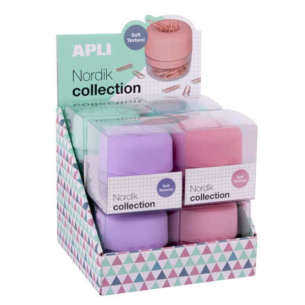 Apli Nordik Collection Expositor de Clips - Ø72x72mm - 8 Dispensadores en 4 Colores Pastel - Tapa Magnetica "Soft Touch" y Textu