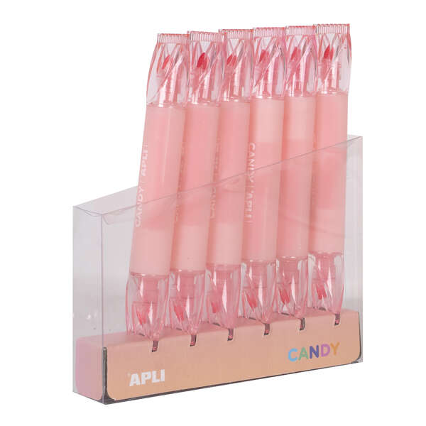 Apli Caramelo Pack de 6 Marcadores Doble Punta 5mm Plana y 2mm Redonda - Ideal para Agendas, Libretas y Calendarios - Color Rosa