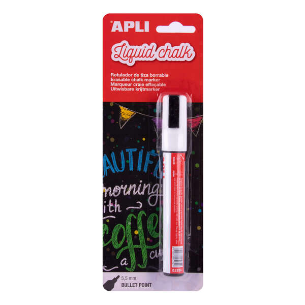 Apli Rotulador de Tiza Liquida - Punta Redonda de 5.5mm - Facil de Borrar con Paño Humedo - Secado Rapido y Uso Sencillo - Base
