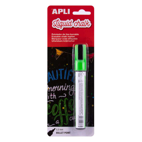 Apli Rotulador de Tiza Liquida Verde - Punta Redonda de 5.5mm - Facil de Borrar con Paño Humedo - Secado Rapido y Libre de Toxicos