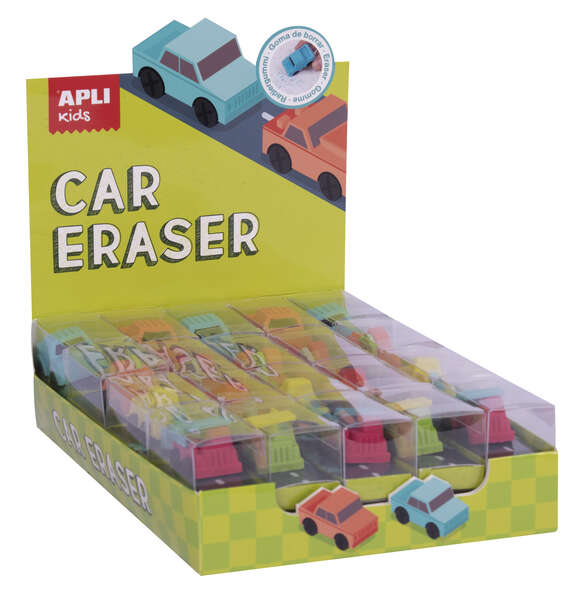 Apli Goma de Borrar Coche Modelos Surtidos - Forma de Coche Que Sirve para Borrar y Jugar - Modelos de Coche, Camion y Dos Excavadoras en Diferentes Colores