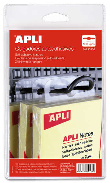 Apli Pack de 100 Colgadores Autoadhesivos Eurohole 34x48mm - Ideal para Productos de Bajo y Medio Peso