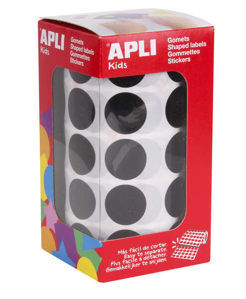 Apli Pack de 1.770 Gomets Redondos Ø 20mm - Adhesivo Permanente Base de Agua - Libre de Disolventes - Color Negro