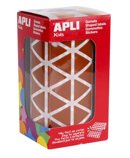 Apli Rollo con 2.832 Gomets Triangulares 20x20x20mm - 59 Hojas Pretroqueladas - Ideal para Escuelas y Talleres Infantiles - Adhesivo Base Agua y Libre de Disolventes - Color Marron