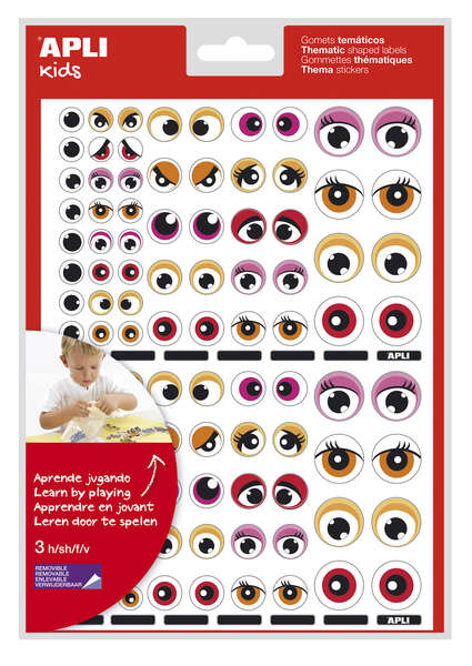 Apli Bolsa de 312 Gomets Tematicos con Ojos - Adhesivo Removible - Desarrolla Habilidades Motoras - Identifica Emociones - Color Rosa y Naranja