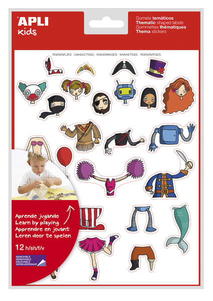 Apli Gomets Tematicos Personajes - 300 Unidades - Adhesivo Removible - Ilustraciones Divertidas - Ideal para Escuelas - Adhesivo Base Agua - Libre de Disolventes - Colorido