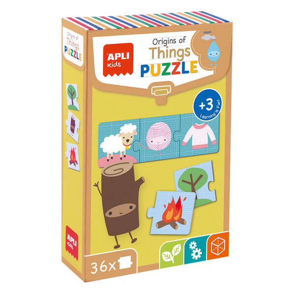 Apli Puzle Origen de las Cosas - 36 Piezas de 7x7mm - Carton Resistente y Brillante - Desarrolla Habilidades y Capacidades - Ideal para Niños de 3 Años en Adelante - Colorido y Educativo
