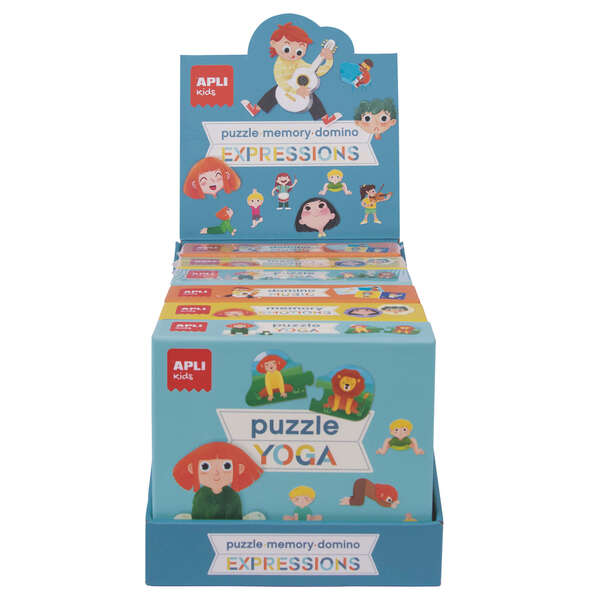 Apli Coleccion de Juegos Educativos - Incluye 2 Puzles Yoga de 24 Piezas, 2 Memory Emotions de 24 Piezas y 2 Domino Music de 28 Piezas - Enseña a Expresar Emociones - Piezas Resistentes y Seguras - Carton de 2mm
