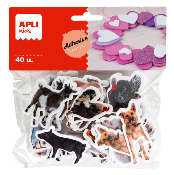 Apli Formas Goma Eva Adhesivas Animales de la Granja 40U - Faciles de Pegar - Variados Diseños - Ideal para Manualidades