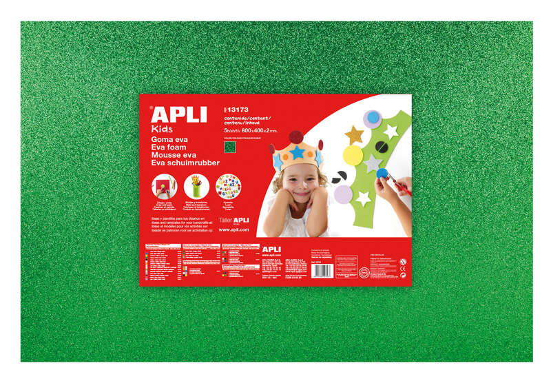 Apli Goma Eva Purpurina Verde 600x400mm - 3 Hojas Brillantes y Flexibles