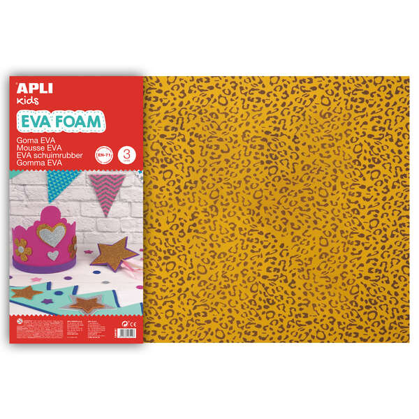 Apli Goma Eva Impresa Leopardo 600x400mm 3 Hojas - Material de Alta Calidad - Diseño de Leopardo Impreso - Tamaño Grande para Multiples Usos