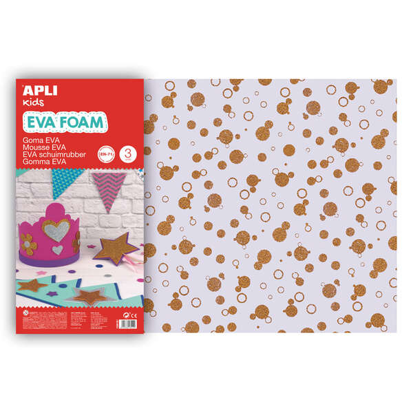 Apli Goma Eva Impresa Purpurina Circulos 600x400 - 3 Hojas Brillantes y Resistentes