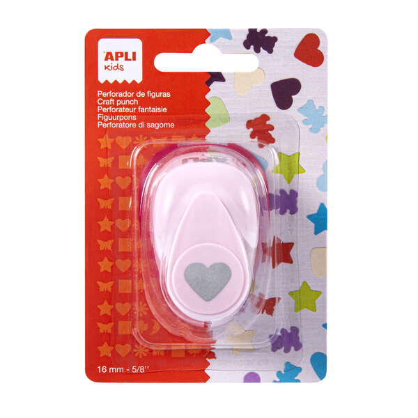 Apli Perforadora de Papel en Forma de Corazon - Figura de 16mm - Deposito de Restos de Papel - Ideal para Scrapbooking, Manualidades y Decoraciones - Color Rosa