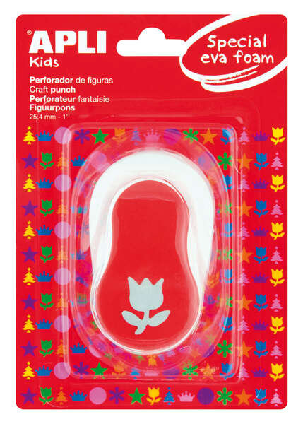 Apli Perforadora de Papel y Goma Eva en Forma de Tulipan - Tamaño de Figura 25.4mm - Perforadora de Alta Calidad para Papel, Carton, Cartulina o Goma Eva de Hasta 2mm - Deposito de Facil Apertura - Doble Uso - Color Blanco