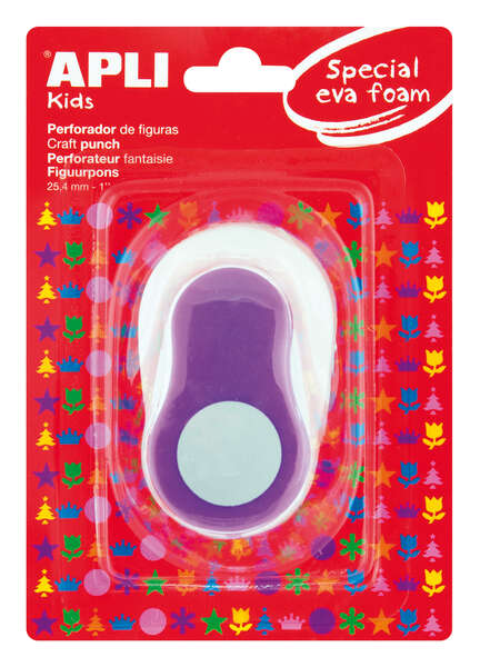 Apli Perforadora de Papel y Goma Eva en Forma de Circulo - Tamaño de Figura 25.4mm - Perfora Papel, Carton, Cartulina y Goma Eva de Hasta 2mm - Deposito de Restos - Color Blanco