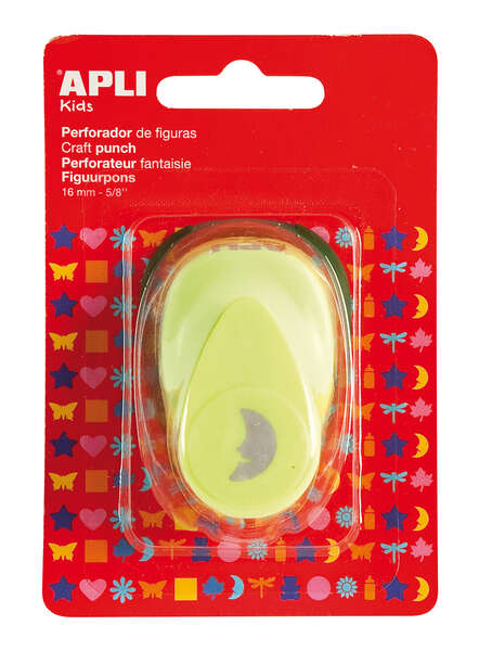 Apli Perforadora de Papel en Forma de Luna - Tamaño de Figura 16mm - Alta Calidad para Papel, Carton y Cartulina - Deposito de Restos de Papel - Doble Uso para Decoracion - Color Plateado