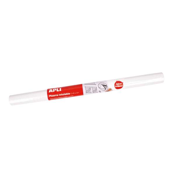 Apli Rollo de Pizarra Blanca Adhesivo Reposicionable - Tamaño 0.45x2m - Grosor 110m - Facil de Cortar - Apta para Superficies Lisas y Solidas - Facil de Limpiar - Color Blanco