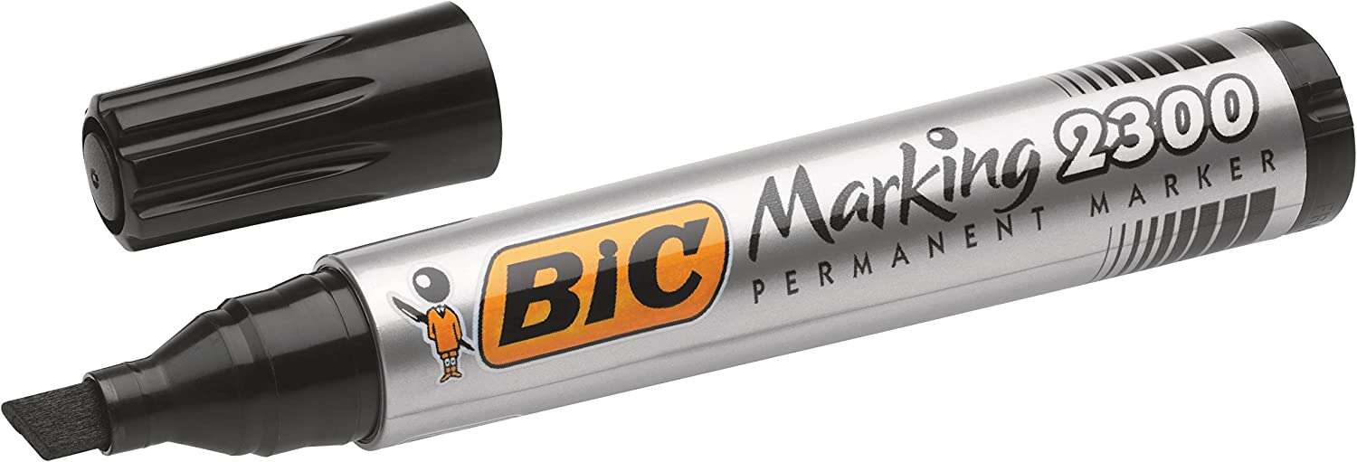 Bic Marking 2300 Ecolutions Rotulador Permanente - Punta Biselada - Trazo 3,7 - 5,5mm - Tinta con Base de Alcohol - Secado Rapido - Color Negro