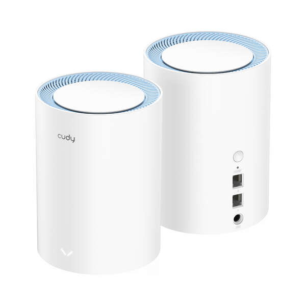 Cudy M1200 Pack de 2 Sistemas WiFi Mesh AC1200 Dual Band - 867Mbps en 5GHz, 300Mbps en 2,4GHz - 1x Puerto LAN 10/100Mbps, 1x Puerto WAN 10/100Mbps - 2 Antenas Internas