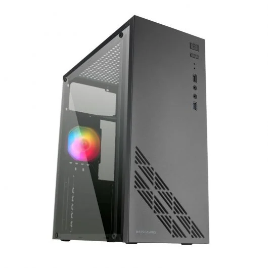 Mars Gaming MC100 Caja Semitorre ATX, Micro ATX, Mini-ITX - Panel Lateral Acrilico - Tamaño HDD 2.5", 3.5" - USB-A 3.0, USB-A 2.0 y Audio - Ventilador 90mm FRGB Incluido - Soporta Refrigeracion Liquida