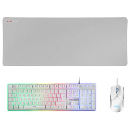 Mars Gaming Pack 3 en 1 de Teclado Tecnologia Hibrida H-Mech, Antighosting USB RGB + Raton 10000dpi USB RGB + Alfombrilla 800x300x4mm