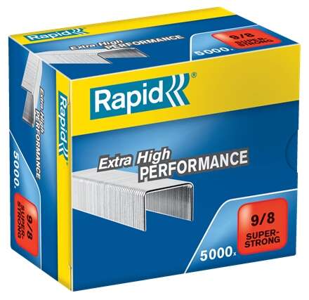 Rapid Super Strong Caja de 5000 Grapas 9/8 - De 10 a 40 Hojas - Alambre Galvanizado Superreforzado - Patilla de 8mm