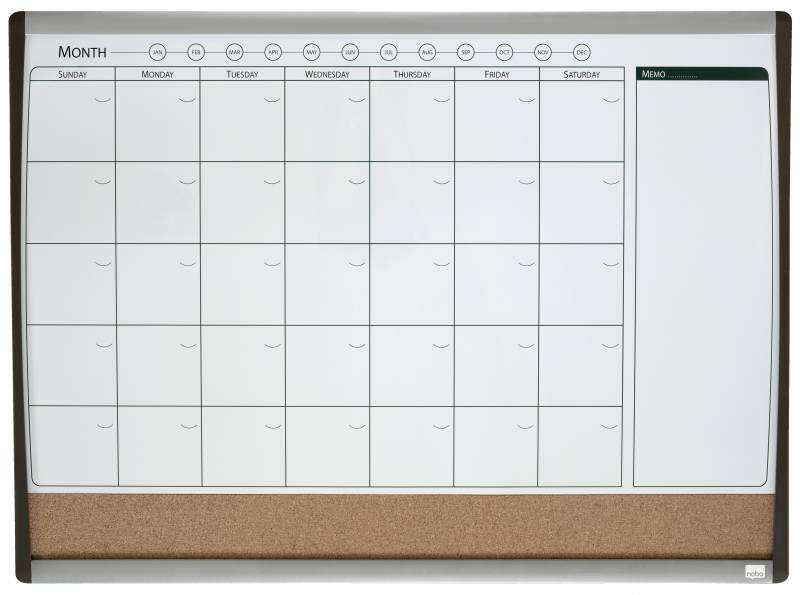 Nobo Planificador Pizarra Magnetica Pequeña con Tablero de Anuncios de Corcho 585x430mm - Semanal y Mensual - Marco Plateado y N