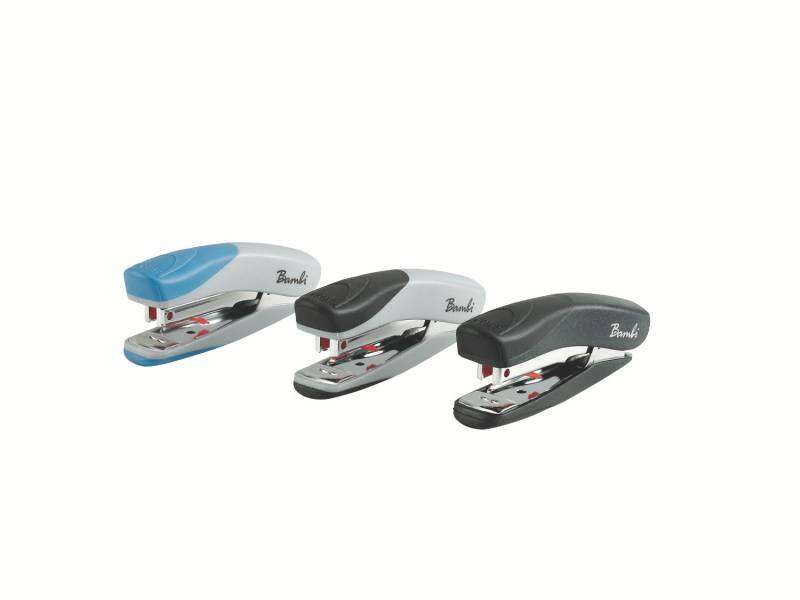 Rexel Bambi Mini Grapadora Metalica + Caja de 1.500 Grapas Nº25 - Grapa hasta 12 Hojas - Acabado de Tacto Suave - 3 Colores Surtidos