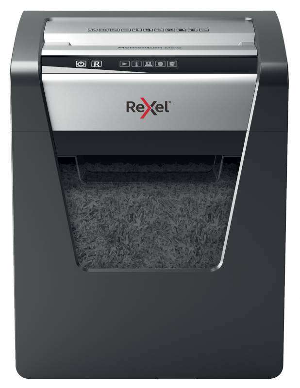 Rexel Momentum M510 Destructora de Papel Manual Microcorte en Particulas P-5 - Destruye hasta 10 Hojas a la Vez - Tecnologia Antiatasco - Papelera de 23L - Color Gris/Plata