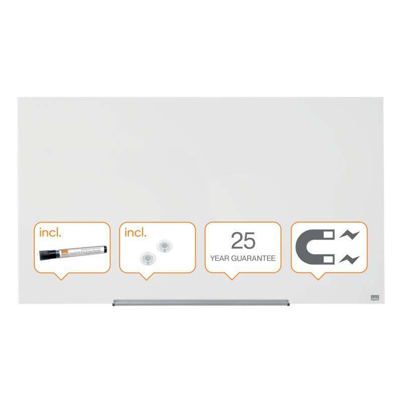 Nobo Impression PRO Pizarra Magnetica de Cristal 1260x710mm - Diseño sin Marco - Ultra Capacidad de Borrado - Resistente a Manchas y Arañazos - Color Blanco