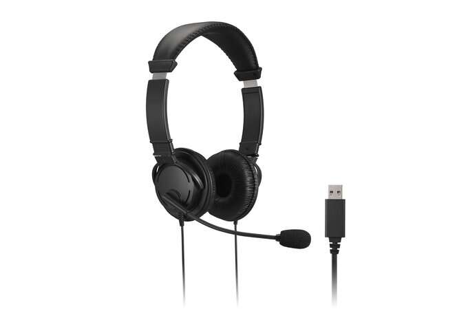 Kensington Auriculares con Microfono USB - Diadema Ajustable - Almohadillas Acolchadas - Controles en Cable - Cable de 1.80m - Color Negro