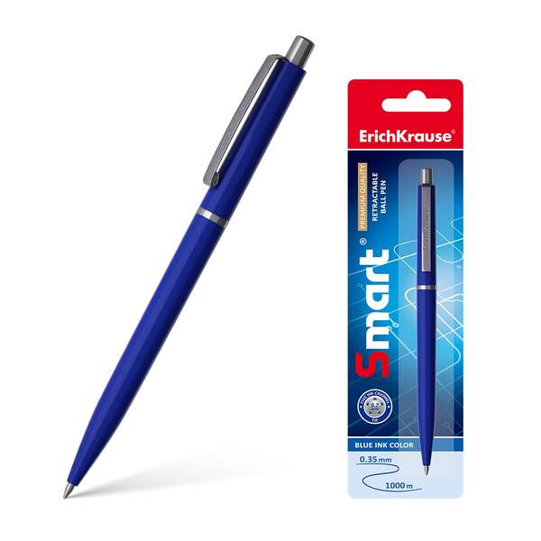 Erichkrause Boligrafo Automatico Smart - Recargable con Clip Metalico - Punta de 07mm - Tinta de Secado Rapido - Color Azul