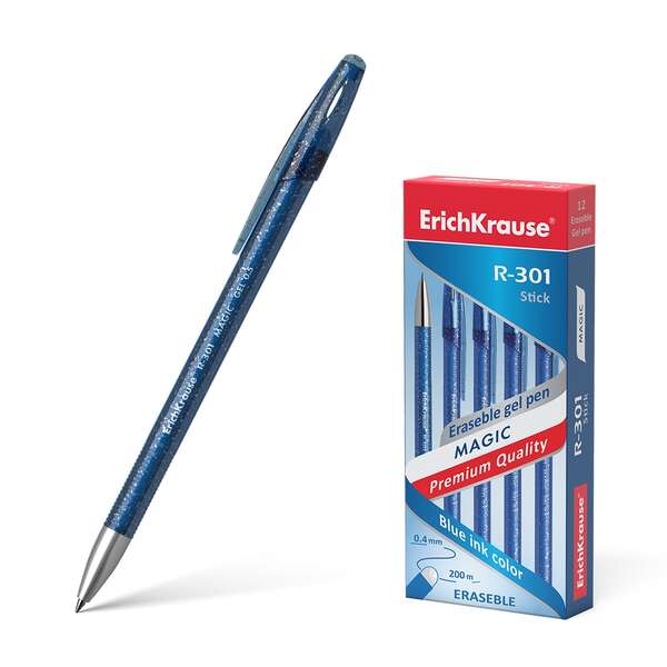 Erichkrause Boligrafo de Gel R-301 Magic Gel 05 - Tinta Borrable - Cuerpo Teñido y Semitransparente - Punta de 05mm - Tinta de Gel de Secado Rapido - Color Azul