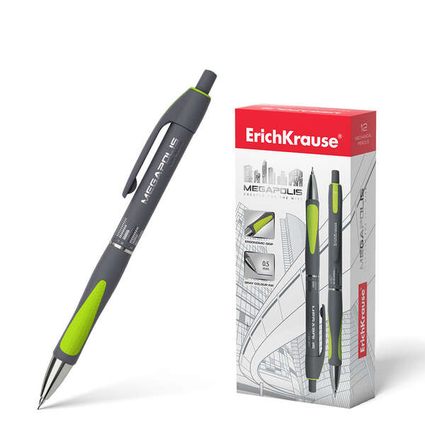Erichkrause Megapolis Concept Portaminas 0.5mm HB - Cuerpo Redondo con Clip - Zona de Agarre Ergonomica - Para Minas de 0.5mm -