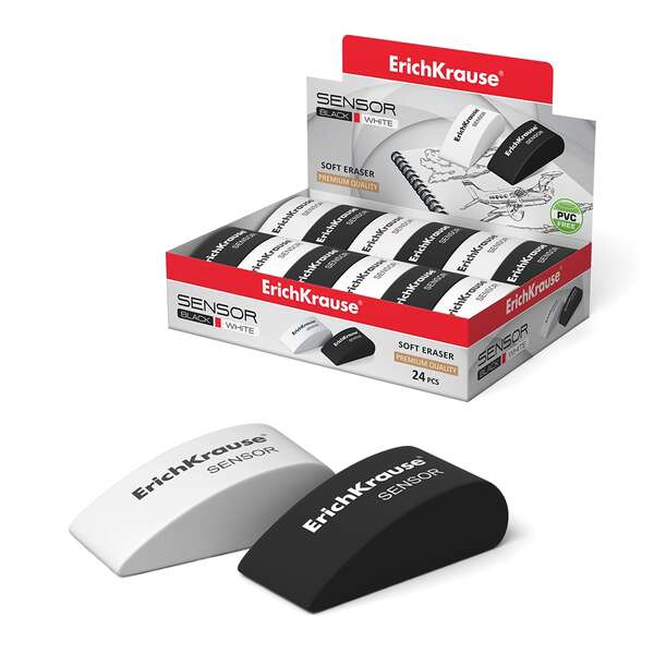 Erichkrause Sensor Goma de Borrar - Caucho Termoplastico Hipoalergenico - Sin PVC - Borrador Suave de Forma Original - Color Blanco y Negro