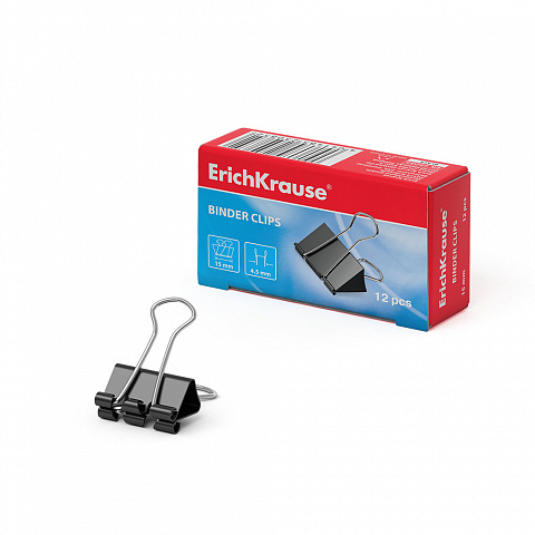 Erichkrause Pack de 12 Pinzas para Papeles 15mm - Capacidad hasta 55 hojas - Alambre de Acero de Alta Calidad - Color Negro