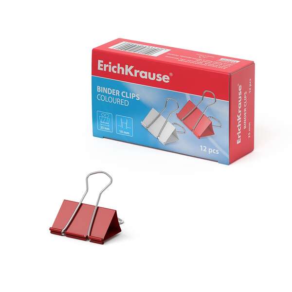 Erichkrause Pack de 12 Pinzas para Papeles 25mm - Capacidad hasta 110 hojas - Alambre de Acero de Alta Calidad - Colores Surtidos