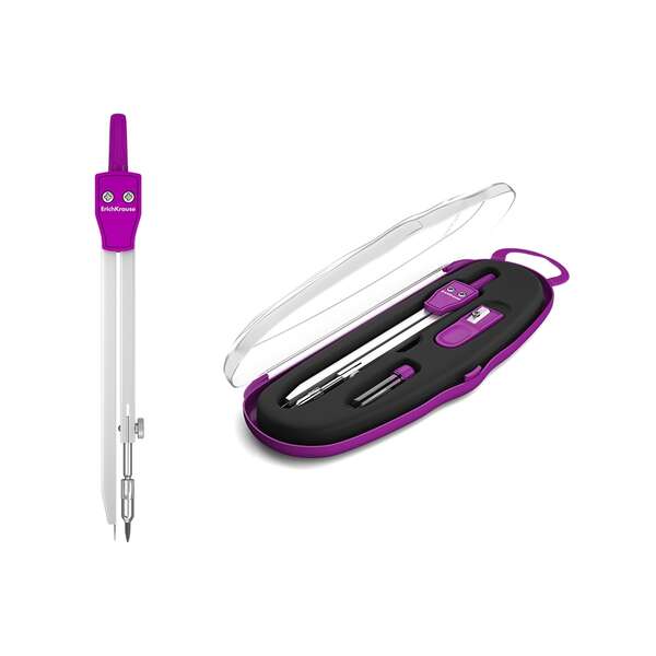 Erichkrause Compases Metalicos Conjunto de Instrumentos School 135mm - Radio Maximo 21 cm - Incluye Afilador y Mina de Recambio - Colores Neon - Estuche de Plastico - Caja de Plastico con Colgador