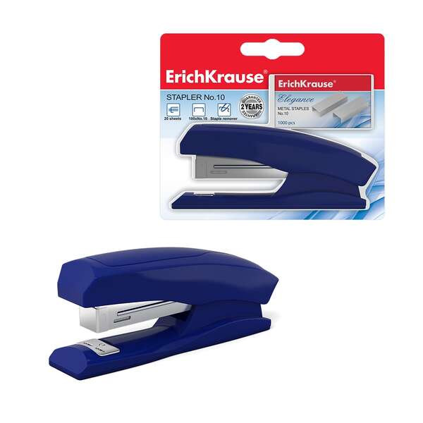 Erichkrause Elegance Classic Grapadora de Sobremesa - Grapa hasta 20 Hojas - Incluye Grapas Nº10 - Resistente a los Golpes - Mecanismo de Acero - Colores Surtidos Aleatorios
