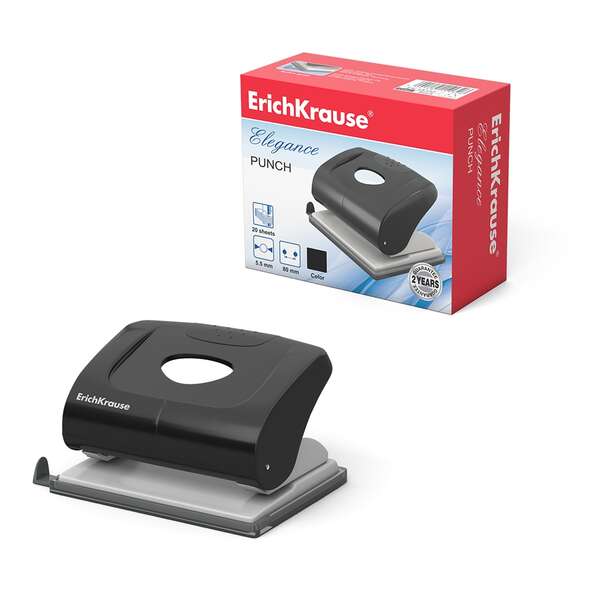Erichkrause Perforadora Elegance - Perfora Hasta 20 Hojas - Mecanismo de Acero de Alta Calidad - Base de Plastico - Diametro de