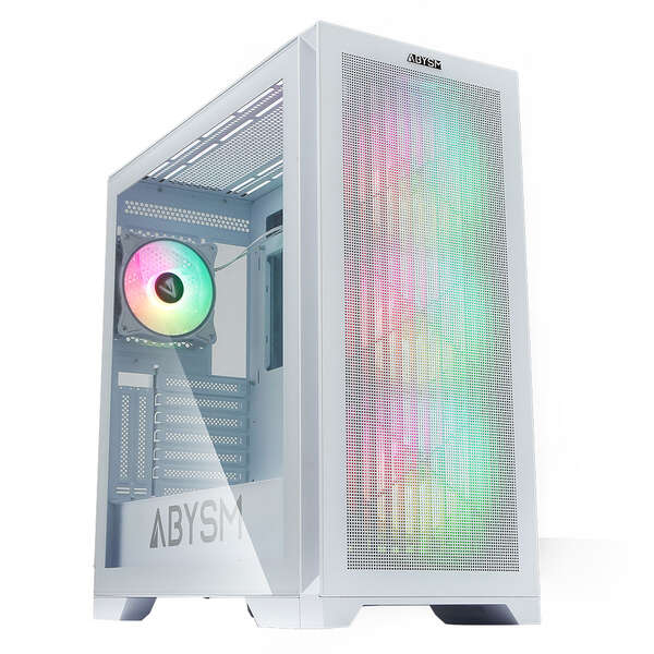 Abysm Gaming Danube Mura White BX300 ARGB Caja Torre ATX, EATX, ITX, micro ATX - Lateral Cristal Templado - 3.5" y 2.5" - USB-C 3.2, USB-A 3.2 y Audio - 4 Ventiladores ARGB Instalados - Soporta Refrigeracion Liquida