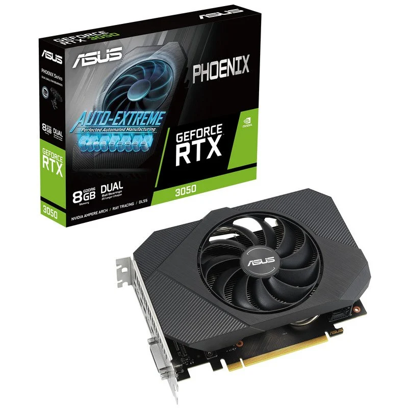 Asus Phoenix GeForce RTX 3050 V2 Tarjeta Grafica 8GB GDDR6 NVIDIA - PCIe 4.0, HDMI, DVI-D, DisplayPort