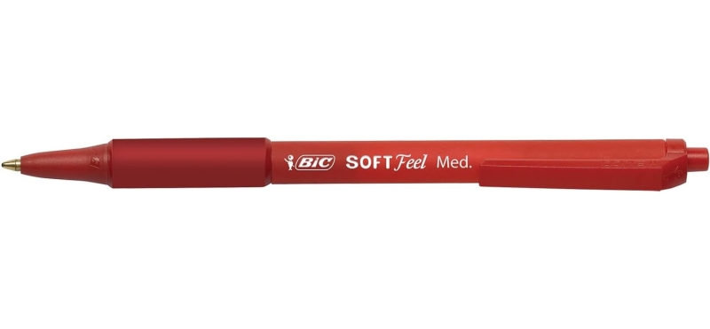 Bic Soft Feel Boligrafo Retractil - Punta Media de 1mm - Cuerpo Translucido con Grip - Color Rojo
