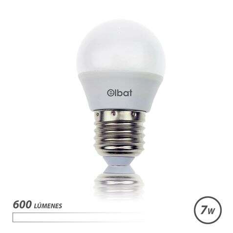 Elbat Bombilla LED - Potencia: 7W - Lumenes: 600 - Tipo de Luz: 4000K Luz Blanca - Casquillo: E27 - Angulo: 220º - Dimensiones: 45X78mm - 30000 Horas de Vida - 15000 Encendidos - Color Blanco